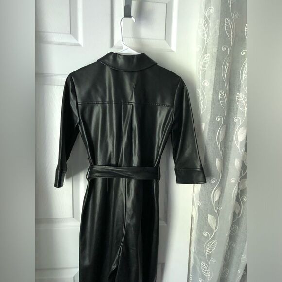 APT. 9 Cara Santana Women Faux Leather Jumpsuit Women sz XS buttons front belt - Picture 8 of 11